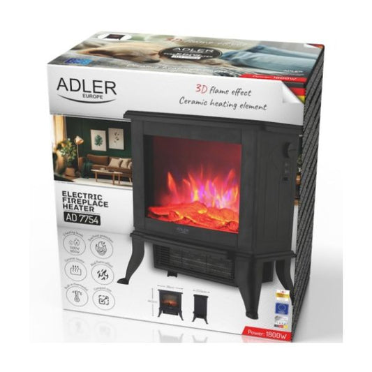 Adler Electric Fireplace | 2 Heating Levels | 3D Flame Effect | 1800W