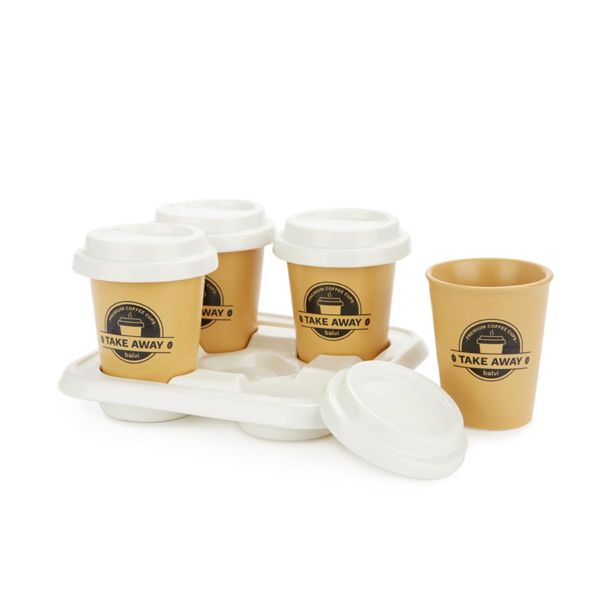 Balvi Coffee Cup Take Away Set 4pcs. (porcelain)
