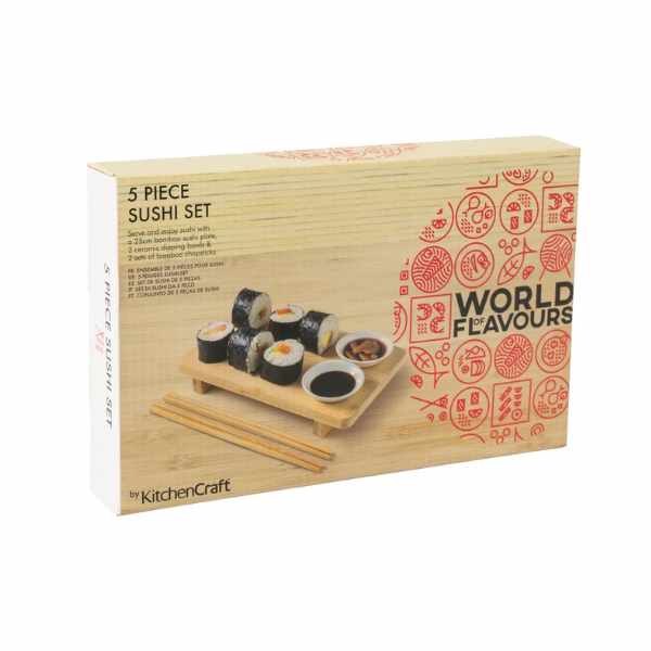 KitchenCraft WOF Sushi Serving Set | Bowls 2pcs | Serving Plate 25cm | Chopsticks