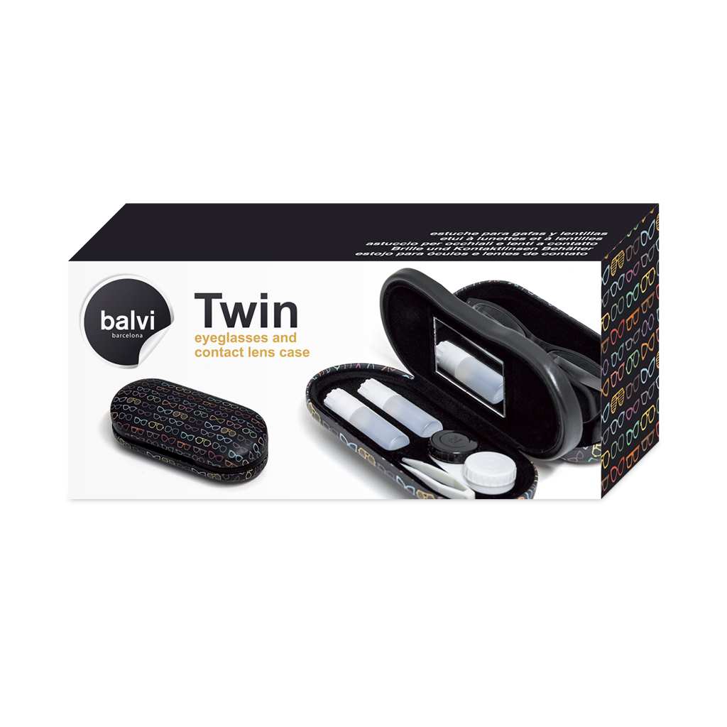Balvi Twin Eyeglasses & Contact Lens Case - Black