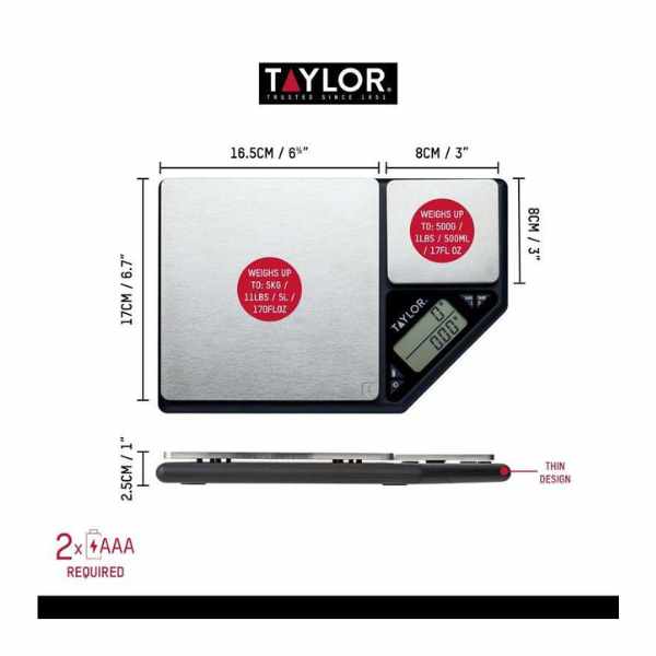 Taylor Pro Dual Platform Kitchen Scale | Digital | 5kgs & 500gr