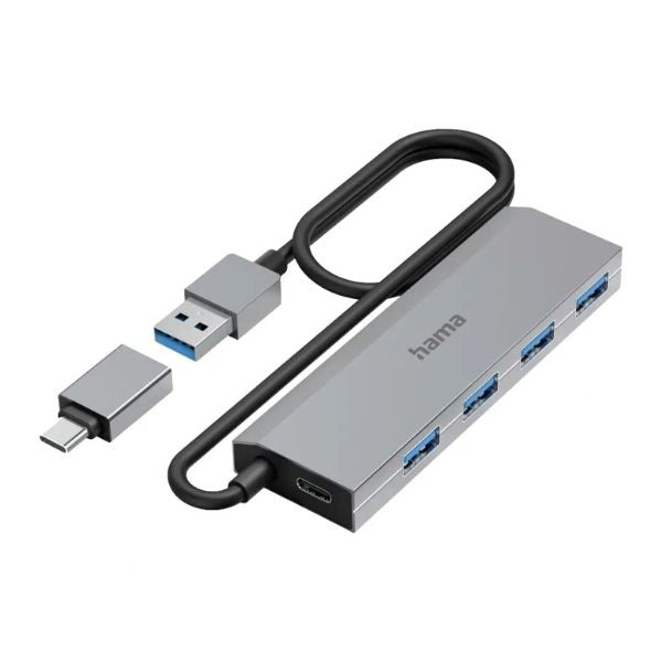 Hama USB Hub | 4 Ports | USB 3.2 Gen 1 | 5 Gbit/s | USB-C Adapter & Power Supply