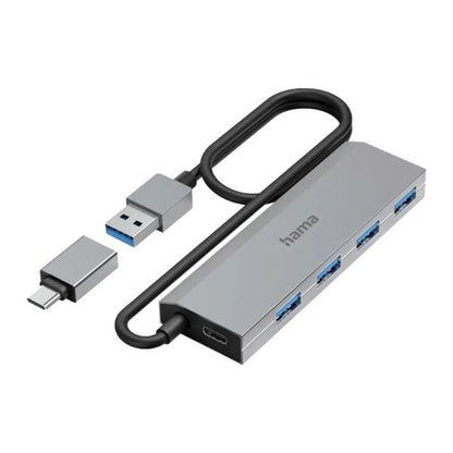 Hama USB Hub | 4 Ports | USB 3.2 Gen 1 | 5 Gbit/s | USB-C Adapter & Power Supply