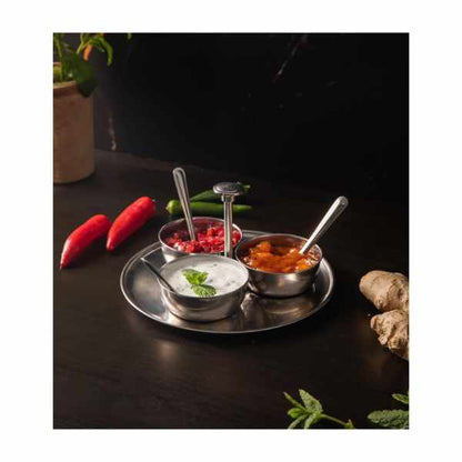KitchenCraft WOF Condiment Serving Set | Bowls 3pcs | Serving Plate 20cm | Stainless Steel
