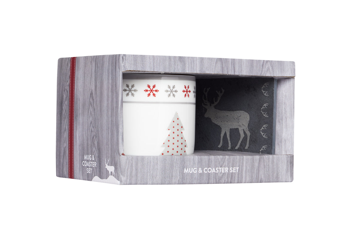 KitchenCraft "We Love Christmas" Tree Mug & Coaster Set