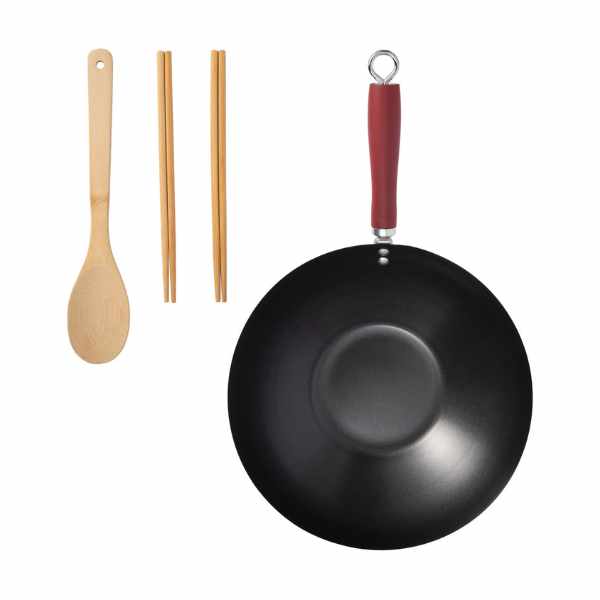 KitchenCraft WOF Oriental Cooking Set | Wok 30cm | Bamboo Spoon | Chopsticks