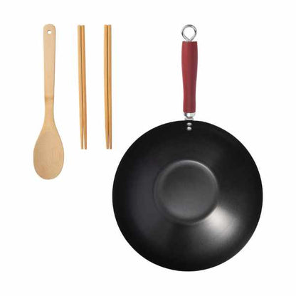 KitchenCraft WOF Oriental Cooking Set | Wok 30cm | Bamboo Spoon | Chopsticks
