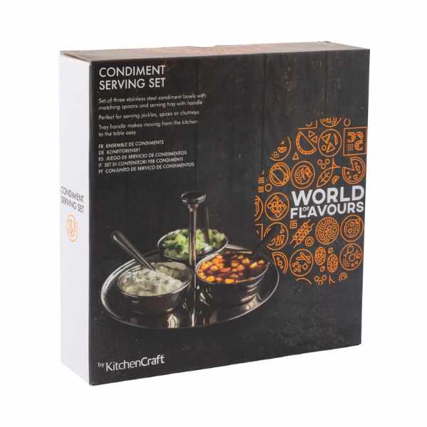 KitchenCraft WOF Condiment Serving Set | Bowls 3pcs | Serving Plate 20cm | Stainless Steel