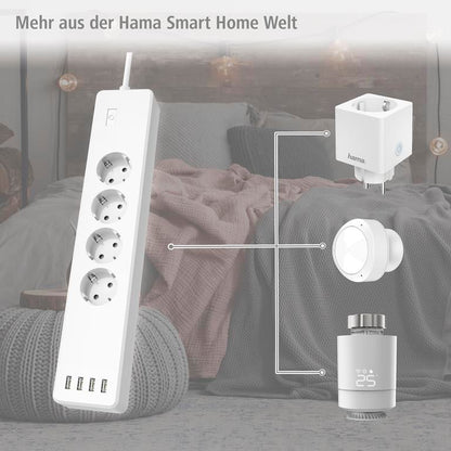 Hama WLAN Socket Power Strip, 4-way & USB Sockets
