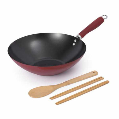 KitchenCraft WOF Oriental Cooking Set | Wok 30cm | Bamboo Spoon | Chopsticks