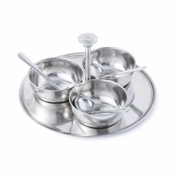 KitchenCraft WOF Condiment Serving Set | Bowls 3pcs | Serving Plate 20cm | Stainless Steel